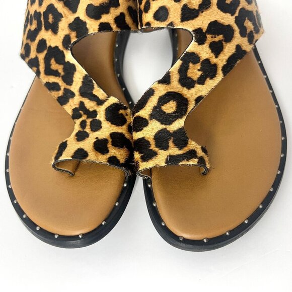 Ss 10- Franco Sarto Ginny Leather Leopard Print Calf Hair Slide Sandal - Picture 3 of 10
